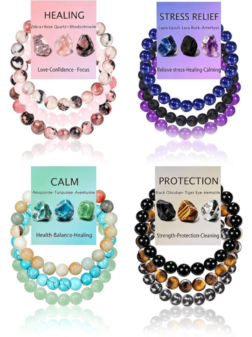 12pcs Natural Stone Healing Crystal Bead Bracelets for Women - Boho Chic Jewelry